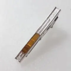 ネクタイピン　天然石　タイガーアイ　虎眼石　ブラウン　銀色　シルバー色　クリップ