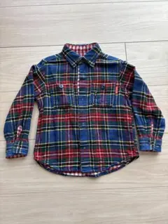 ミキハウス　リバーシブルチェック柄長袖シャツ（赤・青）