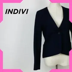 INDIVI ノーカラー Vネック ジャケット 紺 日本製 F【273】のサムネイル