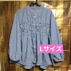 ストライプ シャーリング 長袖ブラウス　トップス　シャツ