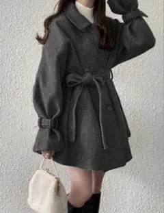 GRL kz159 襟2wayリボンベルト付きショート丈コート