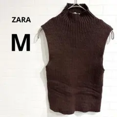 ZARA【M】 ハイネック フレンチスリーブ ニットベスト ブラウン