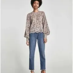 ZARA 花柄レース 長袖ブラウス