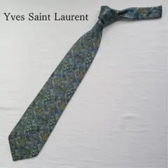 イヴサンローラン ネクタイ ブルー系 ジャカード柄 上品イタリア【n6165】