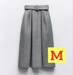 ZARA ザラ プラッシュジャージーミディスカート グレー