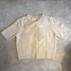 新品未使用　リボン付きアイボリー半袖カーディガン