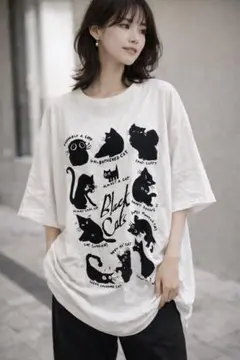 LEAD 黒猫 ビッグT オーバーサイズ 韓国 白T 体型カバー