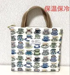 ハンドメイド　保温保冷　カップ柄　レトロ　北欧風 コーヒー柄　ミニトートバッグ