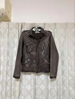 RHYME ダークブラウン レザー ライダース ジャケット 羊革