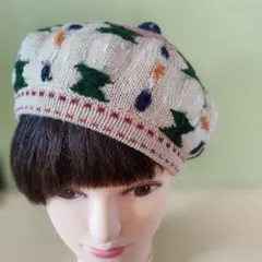 @43)クリスマスニットベレー帽 ポンポン付き