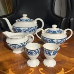 ニッコーダブルフェニクス ポット+シュガー入れ+クリーマー+エッグスタンド貫入