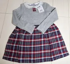 ミキハウスワンピース 長袖グレー・チェック柄