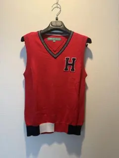 Tommy holfiger 赤 Vネックノースリーブベスト H刺繍 レディース