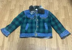 キッズ120★裏ボア暖かいチェックジャケット★デニム切替★綿100%★冬アウター