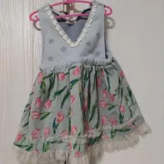 Souris 水色 花柄 ワンピース 90cm