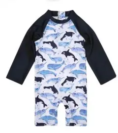 激安SALE 韓国　水着 男の子用 長袖ラッシュガード ロンパースタイプくじら柄