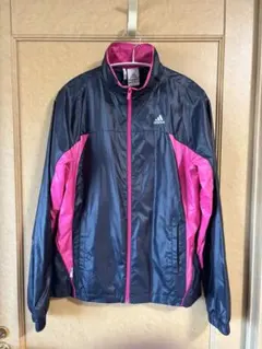 adidasアディダスCLIMAPROOFウインドブレーカーL ネイビー×ピンク