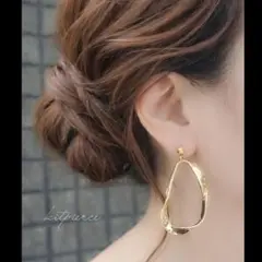 No.548 ツヤゴールド 不規則フープピアス イヤリング