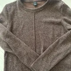 リブ編みニットセーター Mサイズ ダークグレー ブラウン