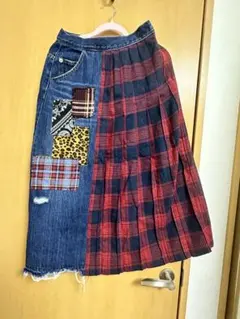candystripper デニムチェックロングスカート　パッチワーク　チェック
