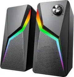 スピーカー PC ゲーミングスピーカー 有線 RGBライト付き 3.5mmケーブ