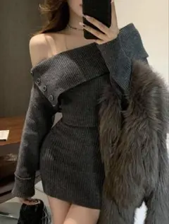 Dazy XL グレー オフショルダー ミニワンピース