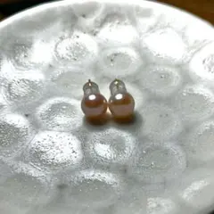 天然淡水オレンジピンクパール スタッドピアス 約8mm