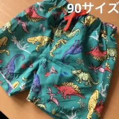 【90】緑、グリーン・恐竜柄・水着、スイムパンツ＊水遊び・新品