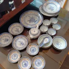 224 中国茶器セット 20点以上 青白花柄