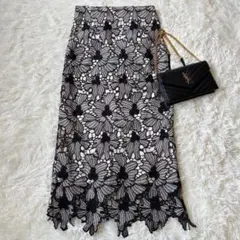 tocco closet 花柄レース タイトロングスカート　ブラック◆6292