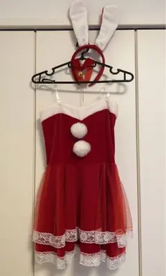 赤 サンタ セクシー バニーサンタ ベロア うさ耳 コスプレ 計4点セット