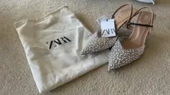 新品 ZARA パール ポインテッドトゥミュール パンプス サンダル 36 ザラ