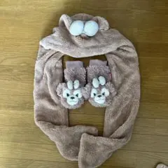 シェリーメイの耳付きフリースフード付きマフラーと手袋セット