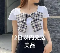 【最終値下げ】ROYAL PARTY チェックリボンカットトップス　ネイビーのサムネイル