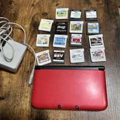 Nintendo 3DS LL 赤 充電器・ゲームソフト13本付き