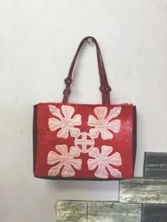 ハイビスカス柄 赤 トートバッグ