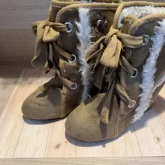 ファー付き ムートン　ブーツ　キャメル