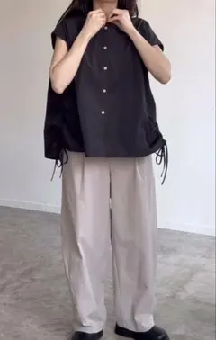 しまむら☆ぷーさん　半袖ブラウスサイドドロスト付き　黒M