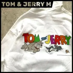 US古着 トムとジェリー パーカー 白 L ギルダン 袖プリント バックプリントのサムネイル