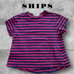 SHIPS ネイビー×レッドのストライプ カットソー 綿100%