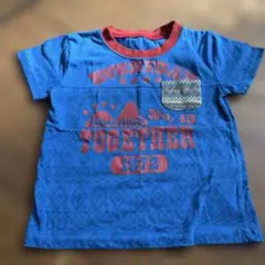 青色プリントTシャツ ポケット付き