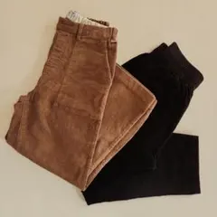 【coen,GU】茶/黒 コーデュロイ ワイドパンツ Mサイズ 2枚セット