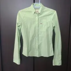 HOLLISTER緑色 チェック柄 長袖シャツ