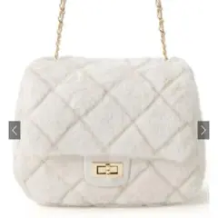 GRL ファーキルティングチェーンショルダーバッグ　アイボリー