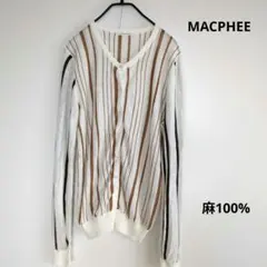 MACPHEEマカフィー麻100%カーディガンストライプＭ洗えるのサムネイル