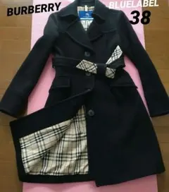 バーバリーBURBERRY　BLUELABELコート　38 ブラック黒　チェック