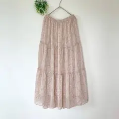 ユニクロ［M］美品◎大人ナチュラル◎透け感◎ボタニカル柄ロングティアードスカートのサムネイル