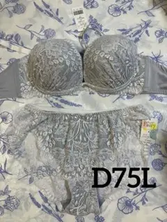 D75L フェアリー　花柄刺繍×レースのブラ＆ショーツセット　ホワイトのサムネイル