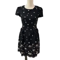 エムズグレイシー ワンピース 半袖 膝丈 花柄 リボン 刺繍