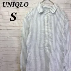 【美品】ユニクロ　リネンシャツ　ストライプ　チュニック　ロング　ワンピース